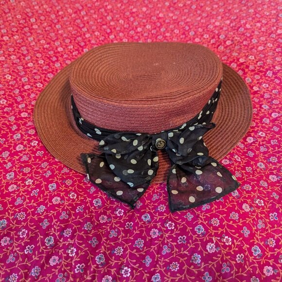 Vintage Goorin Bros Weave Boater Fedora Old Money Heritage Polka Dot Sash Preppy - Picture 5 of 10